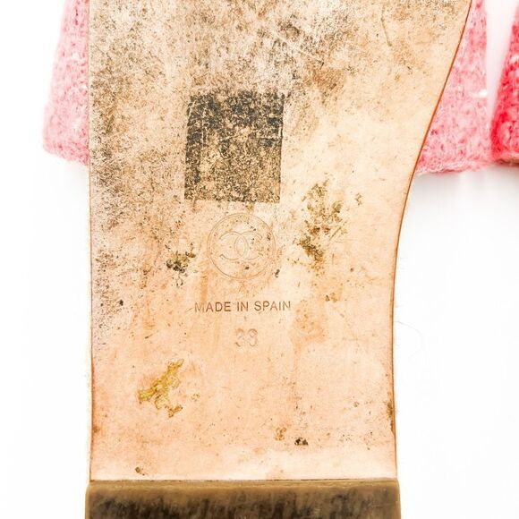 Chanel CC Logo Espadrilles Sandals Pink Tweed Slides Mules EU 38 US 7-7.5 - Picture 8 of 14